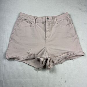 Express Womens Shortie High Rise Denim Shorts Pink Hyper Stretch Frayed Size 12